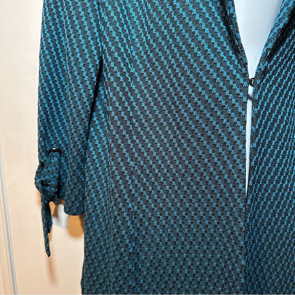 Misook Women’s Galactic Teal & Black Tie Cuff Tailored Knit Jacket- Size Large - Picture 12 of 13